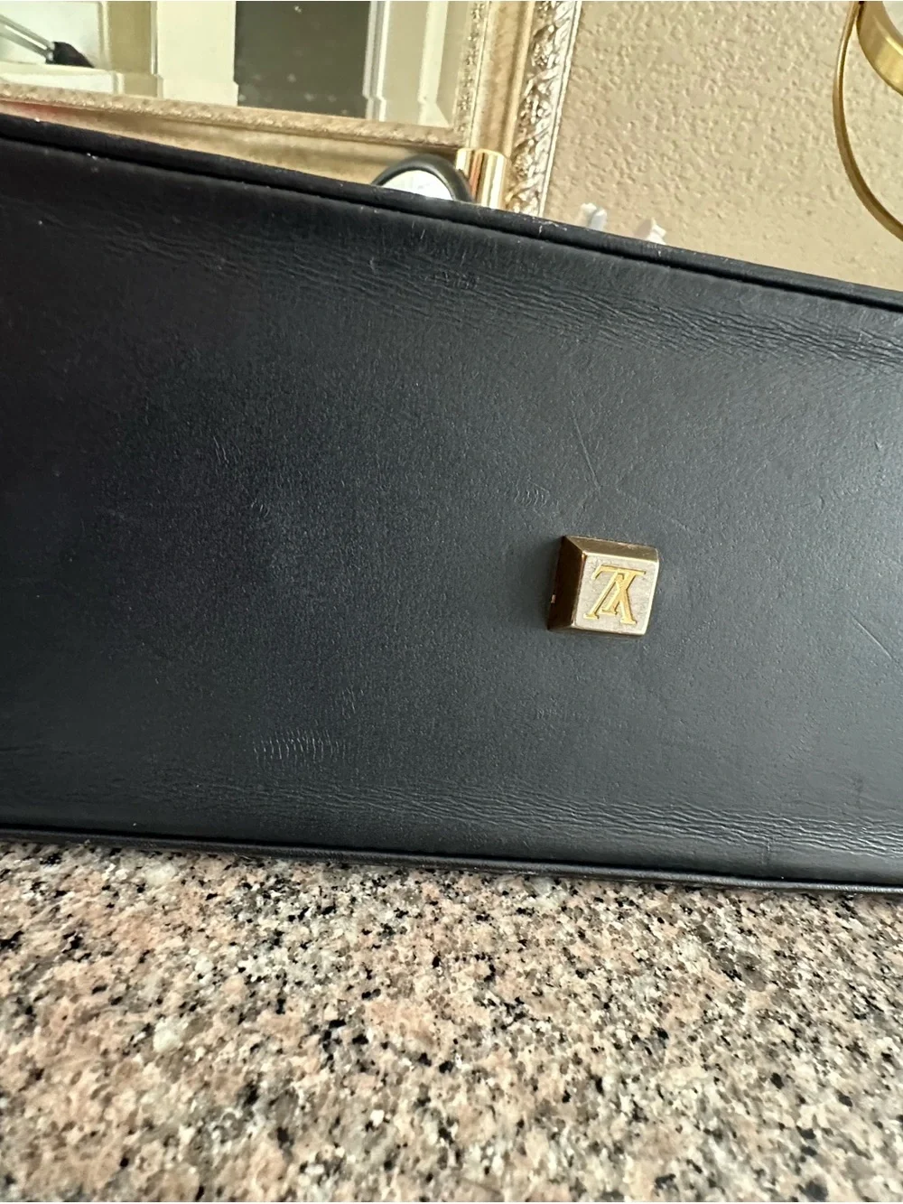 Louis Vuitton Beige Monogram Satchel with Black Trim and Gold Hardware